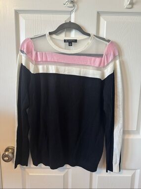 INC Sheer Yoke Colorblock Crew Sweater